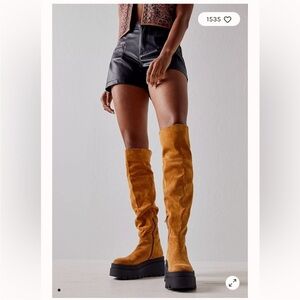Free People London Calling Wedge NEW Women's Tan Suede Knee-High Boots
